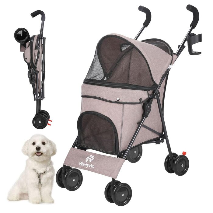 Візок для собак Hundebuggy: легкий, розкладний, для собак вагою до 9 кг, з кошиком та тримачем для напоїв, темно-зелений (кавовий)