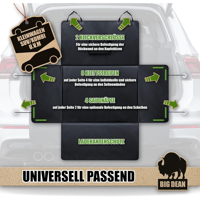 Захисна килимок у багажник BigDean для собак та багажу з захистом бокових стінок та бампера – водонепроникний та брудовідштовхуючий