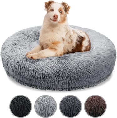 Ортопедичне ліжко для собак великих порід, 100 см, Donut, Memory Foam, м'яке, плюшеве, штучне хутро, сірий колір