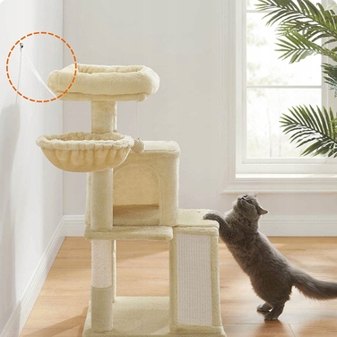 Низька скребничка для котів Feandrea, бежева, 96 см, сизаль, 2 рівні