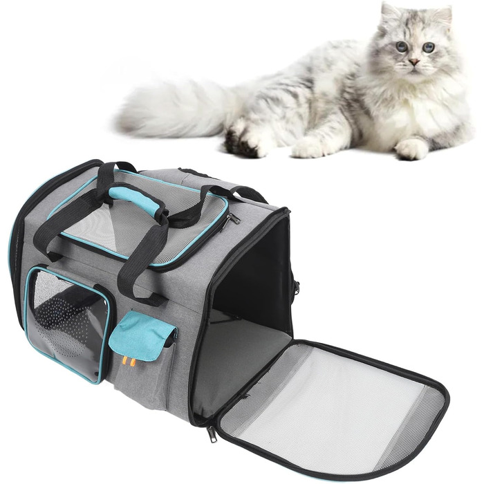 Трансформер для тварин XOYIXOYI: дихаючий рюкзак-переноска для котів та собак, велика місткість, легкий у догляді, для прогулянок на вулиці (сірий та блакитний)