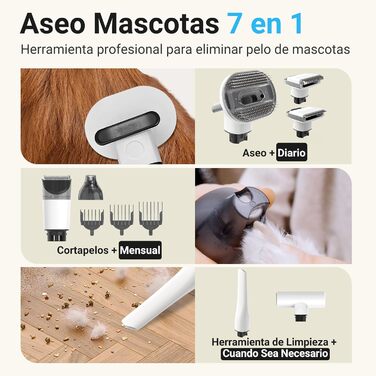 Бездротовий пилосос для собак T10 Pro 7-в-1: догляд, стрижка, точилка для кігтів, щітка. Великий контейнер 2.2л. Ідеально для прибирання шерсті вдома, в авто та на вулиці. Чорний та білий.