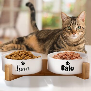 Керамічний двомісний набір мисок з іменем для собак та котів - персоналізований набір мисок з/без підставки | Миска для собак, миска для котів, годівниця для тварин | великі та маленькі чотирилапі | 2x 500мл, з підставкою