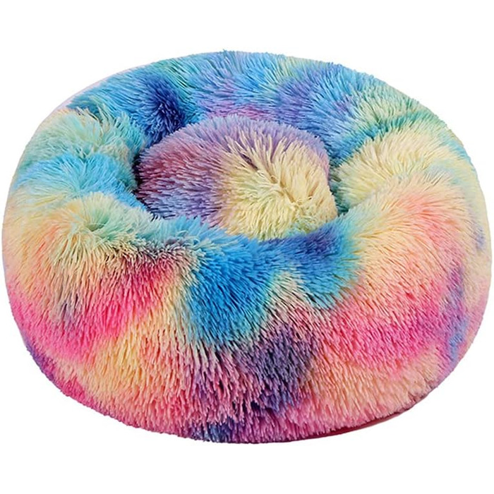 Кругле ліжко для собак та котів Chickw1, тепле м'яке ліжко-подушка, миється, антиковзаюча база, для маленьких, середніх та великих собак (Райдуга, 80см)