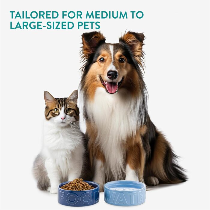 Набір мисок для собак Navaris 2 шт. з кераміки - підходять для мікрохвильовки та мийки посуду - миски для води та корму для собак чорного та білого кольорів - великий об'єм 700 мл Чорний Білий (блакитний)