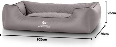 Ортопедичне ліжко для собак Knuffelwuff Madison із прошитої екошкіри XL 105x75 см, сіре, знімний чохол, легко чистити, для великих, середніх і малих собак