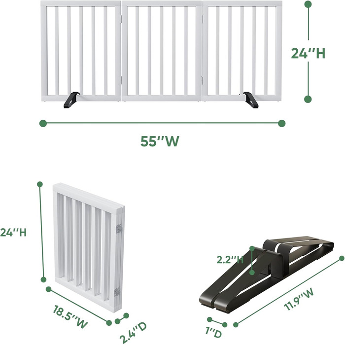 Ворота для собак з бамбука, розкладні, для дверей, внутрішні, 3 панелі (білий)