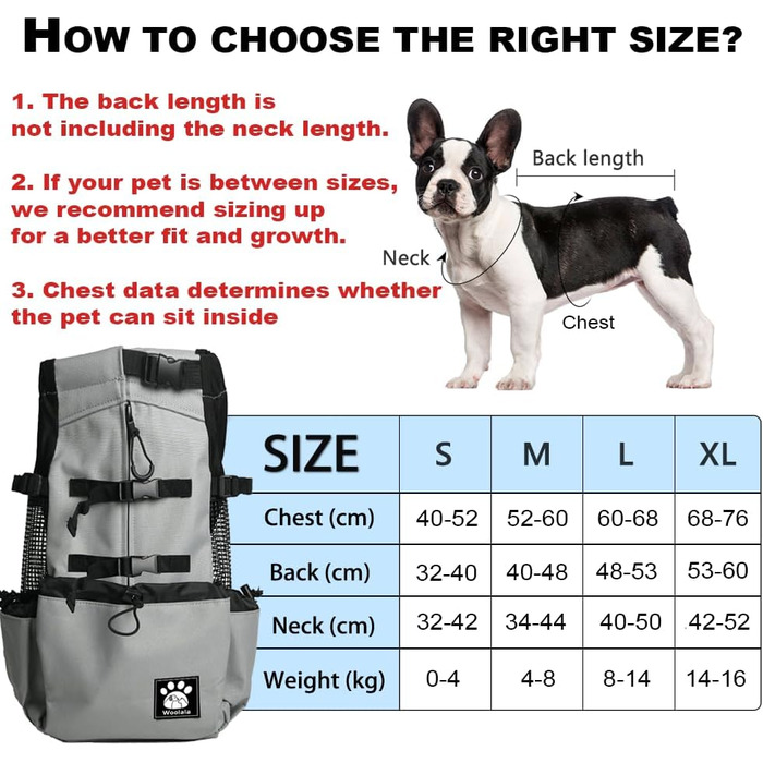 Рюкзак-переноска для собак, 1–25 кг, сірий XL. Зі шнурком, отвором для голови, вентиляцією. Для маленьких та середніх собак. Безпечний, комфортний, легкий.