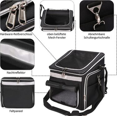 Сумка на велосипед для тварин, рюкзак для собак та котів з сіткою, складана переноска для малих та середніх собак та котів до 6 кг (Чорний)