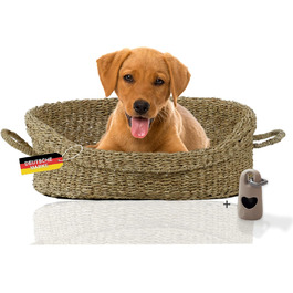 Корзина для собак Rohrschneider з ручками для маленьких та середніх собак | Ручна плетіння з морської трави, посилений високий борт | Знімний, пральний чохол | Розмір 1 (70 x 60 см)