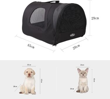 Складана переноска для собак і котів Nobleza, оксфорд, чорна, розмір L (45×28×29 см), дорожня сумка для тварин
