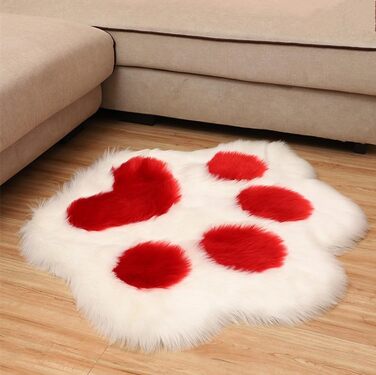 М'який килимок з лапами собаки, плюшевий килим для ліжка, облямівка дивану, килим для спальні, м'який, пухнастий, (білий, червоний, 60x51 см)