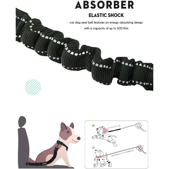 Авторемень для собак у машину, безпечний ремінь для собак на заднє сидіння, регульований авторемень з еластичною амортизацією та металевим карабіном (червоний, 60см, 1 шт.)