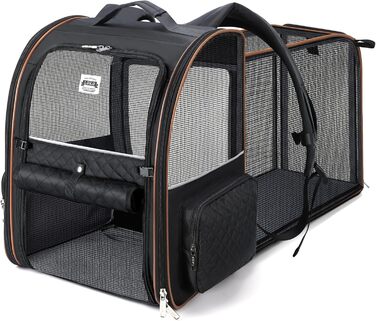 Рюкзак для котів Lekebobor, розширений, переноска для домашніх тварин, рюкзак для маленьких собак та середніх котів, до 8,2 кг, чорний, XL (14.2'L x 11.8'W x 17.3'H)