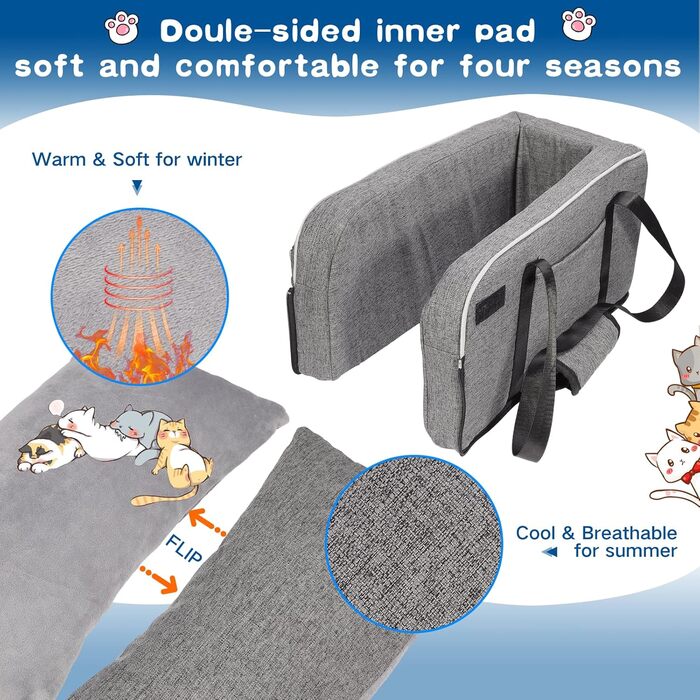 Автокрісло для собак до 5.4 кг | Універсальна консоль в авто | Знімне, миється | Безпечне автокрісло для тварин Pure Grey One Size