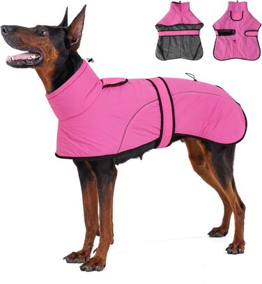 Водонепроникний зимовий одяг для собак Dotoner з повідком. Теплий зимовий одяг для собак з флісовою підкладкою, вітронепроникний, світловідбиваючий, для великих собак (M, Рожевий)