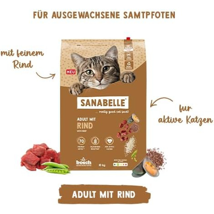 Сухий корм для дорослих котів Sanabelle Classic з яловичиною, від 12 місяців, 10 кг
