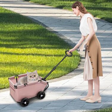 Дитяча коляска для собак середніх порід, до 25 кг, 4 колеса, складана, для подорожей, сірий/рожевий (51 x 35 x 31 см)