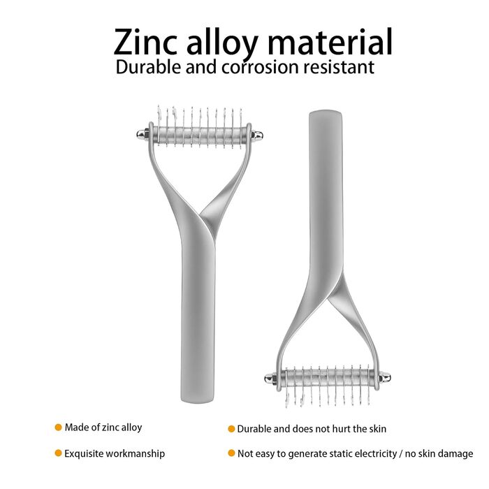 Інструмент для догляду за шерстю: двосторонній гребінець для підшерстка, щітка для цуценят та котів, гребінець з гострим лезом для видалення ковтунів та відмерлого хутра (сріблястий)