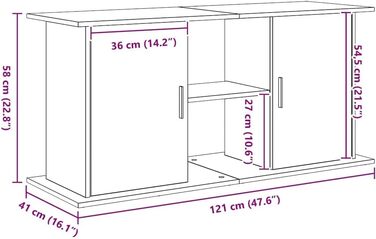 Тумба для акваріума vidaXL 121x41x58 см, ДСП, чорний дуб, міцна акваріумна підставка-шкаф