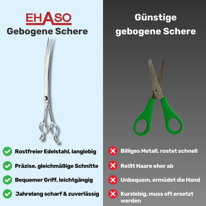 Професійна вигнута ножиця для собак EHASO | 23 см | Висока якість, Solingen | Довговічна