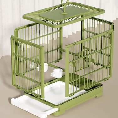 Клітка для птахів Vogel Reisekäfig | Транспортна переноска для птахів з висувною шухлядою, іграшками, складаний вольєр для папуг та синиць, зелена, 32 x 25 x 13 см