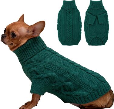 Пуловер для собак на Різдво, теплий зимовий одяг для тварин, зручний вовняний пуловер з коміром для маленьких собак, теплий в'язаний одяг з рукавами для цуценят, зелений (X-Small, павіоновий зелений)