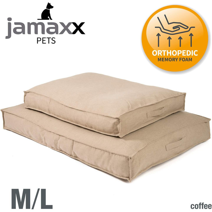JAMAXX Преміум подушка для собак з якісного льону/Ортопедичний пінополіуретан Memory Visco/Знімний чохол, що стирається/Водовідштовхувальний внутрішній чохол - лежанка для собак PDB1005 (L) 120x90 Кофе-беж