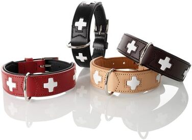 Нашийник для собак HUNTER SWISS, шкіряний, чорний, преміум, з швейцарським хрестом, розмір 70 (L-XL)