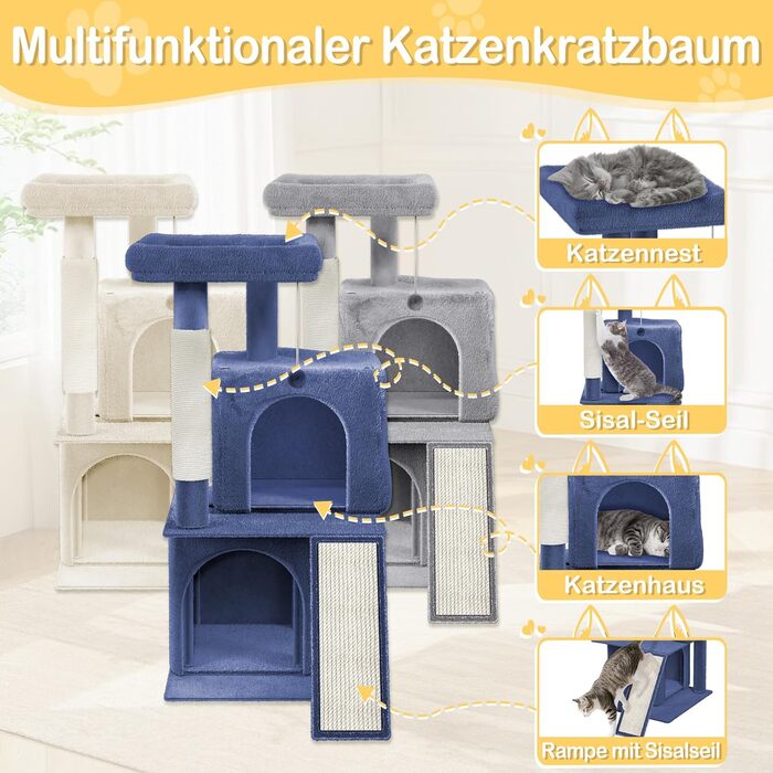 Драбина-кіготь для котів Naizy K1138, XXL, 49x41x93 см, з сизалевими стовпчиками та будиночком, блакитна