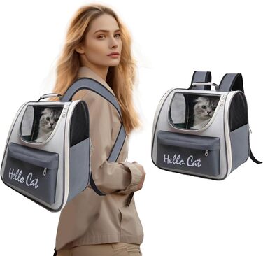Рюкзак для кота з сіткою, рюкзак для собак, рюкзак для тварин до 15 кг, дихаючий, чорний