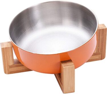 Миска для кормів домашніх тварин La La Pet, годівниця для собак та котів, нержавіюча сталь, бамбук, помаранчевий колір, одиночна миска