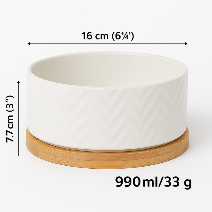 Миска для собак Flamingo Bianco керамічна, 990 мл, біла, антиковзка, кругла