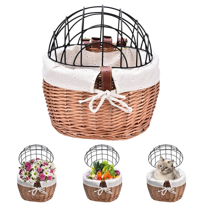 Плетенний кошик для тварин на велосипед | з металевим каркасом | для собак та котів | 30x25x30 см