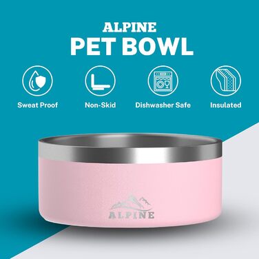 ALPINE миска для собак з нержавіючої сталі, подвійна ізоляція, не ковзає, для корму та води, підходить для посудомийної машини, рожева, 907 г