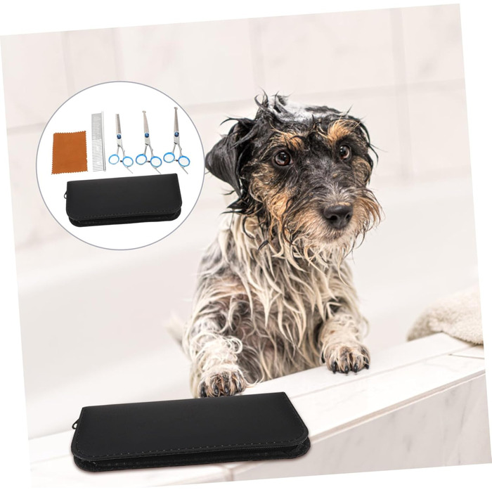 Ножиці для грумінгу домашніх тварин: вигнуті та прямі, ергономічні, з мішком для зберігання та серветкою для чищення