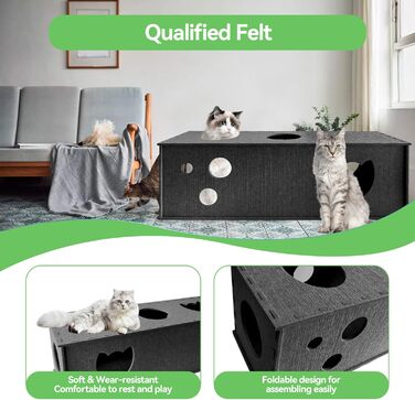 Тунель для котів Homegroove L-подібний, великий, з фільцу, інтерактивний, DIY, сірий