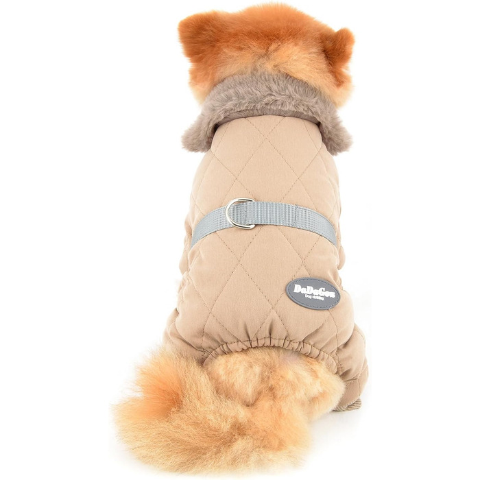 PAIDEFUL Зимовий теплий одяг для собак, з флісовою підкладкою, стьобаний з світловідбиваючим поясом, комбінезон на 4 лапи, пухнастий комір, м'який, вітронепроникний, для цуценят, осінь-зима, розмір XL (спина 35см, груди 47см), колір хакі