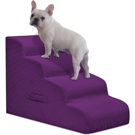 Сходинки для собак маленьких порід, 4-ступенева пандус-драбина для високих ліжок та диванів, неслизькі сходинки для домашніх тварин, знімний та легко миючийся чохол, фіолетовий, 4-ступеневі флісові сходинки
