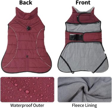 Водонепроникний теплий зимовий верхній одяг для собак Heywean: флісова куртка-пуловер з кільцем D, світловідбиваючими елементами та застібкою-липучкою. Підходить для малих, середніх та великих собак. Розмір M, колір: червоний.