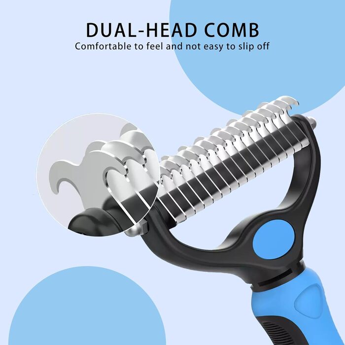Професійна щітка для собак та котів 2 шт., з нержавіючої сталі, TPR-ручка, 2-в-1 розпушувач та вичіска для собак та котів – видаляє відмерле волосся, ковтуни, вузли (Блакитна)
