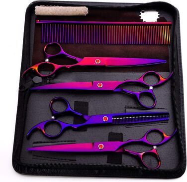 Набір професійних ножиць для грумінгу собак, титан-покриття, з ножицями для нігтів, фіолетовий