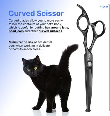 Набір професійних ножиць для собак RAGI - 4 шт. - ножиці для стрижки собак, вигнуті - ножиці для собак з круглим кінчиком - для собак та котів - чорного кольору