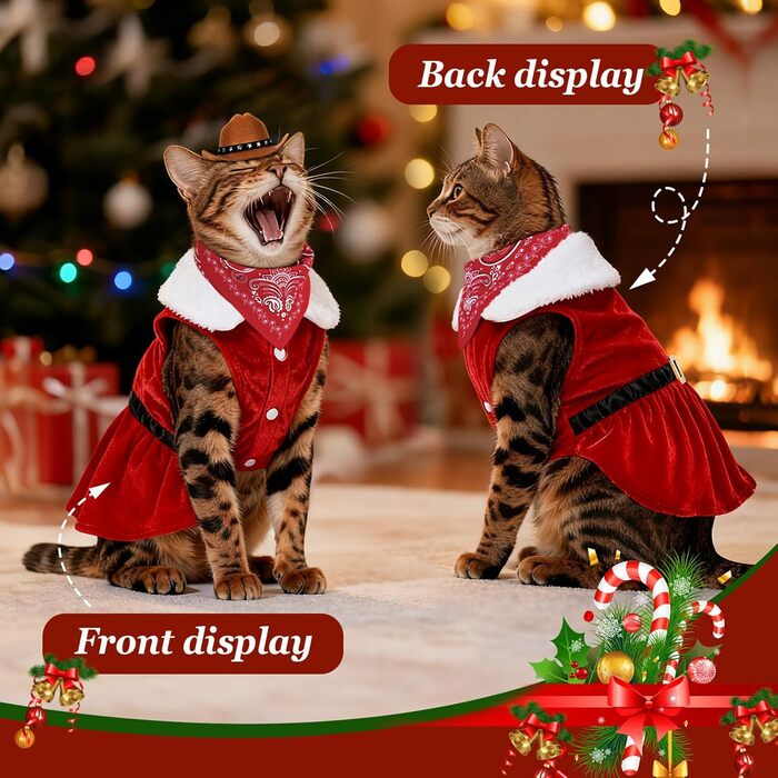 Костюм ковбоя для домашніх тварин: одяг для собак та котів, набір з костюмом, банданою та міні-ковбойським капелюхом, червоний, розмір M