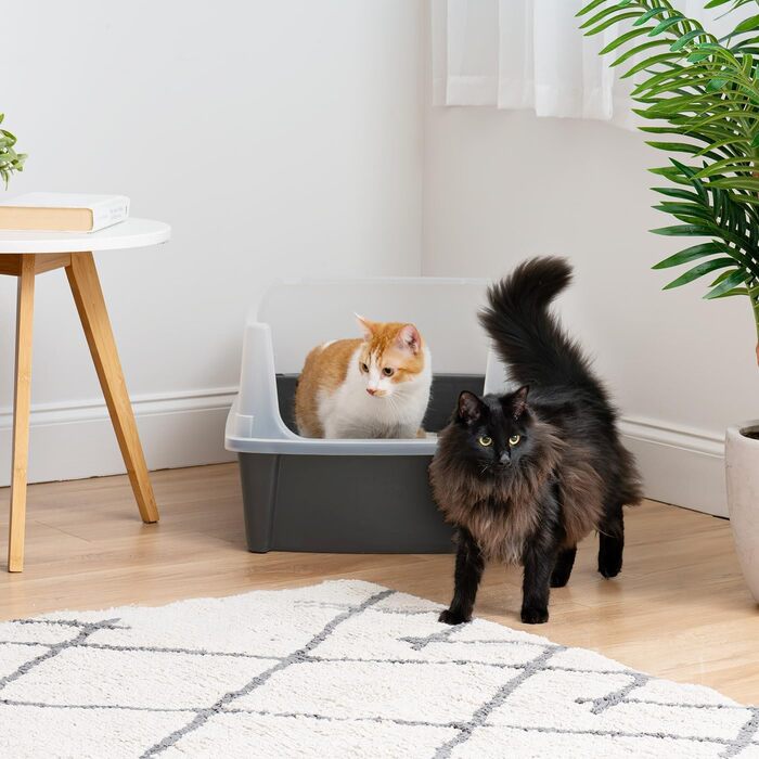 Лоток для котів Iris Ohyama XXL сірий з високими бортиками для великих порід (Maine Coon) та двох котів, знімні борти, захист від розсипання, BPA-free