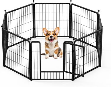 Вольєр для собак HealSmart, 61 см, 8 панелей, міцний метал, портативний, для дому та вулиці, для кемпінгу, двору, автодому, садового паркану, приватності, тераси, білий (чорний, 24 дюйми 8 панелей)
