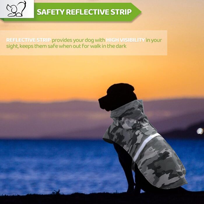 Регенковий плащ для собак Koeson: водонепроникний, світловідбиваючий, регульований, з отвором для повідка, камуфляж, легкий, для середніх та великих собак, сірий XL