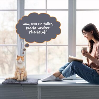 М'яке ліжко для котів Bestlivings на підвіконня, сіре (45x28 см), ліжко для котів, котяча лежанка, ковдра для котів