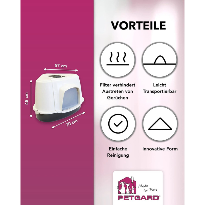 Кутовий туалет для великих котів PETGARD Orlando XXL з фільтром, 70x57x48 см