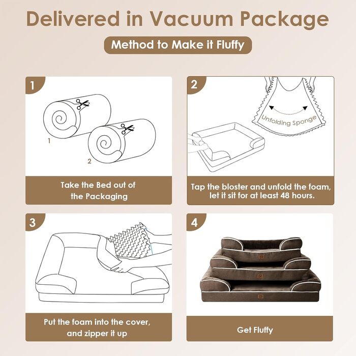 Ортопедичне ліжко для собак великих порід, 104x69 см, з піною з пам'яті, кошик для собак середніх порід, миється, водонепроникне, з неслизьким покриттям, диванчик для собак з високим бортиком, коричневий, розмір L 104 x 68.5 x 17 см